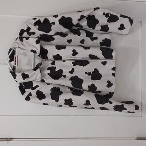 Cow Animal Print Velour Black & White Soft Zippered Jacket